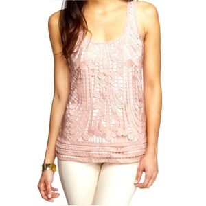 Express Embroidered Crochet Metallic Lace Tank Top EUC Pink Rose Gold Preppy XS